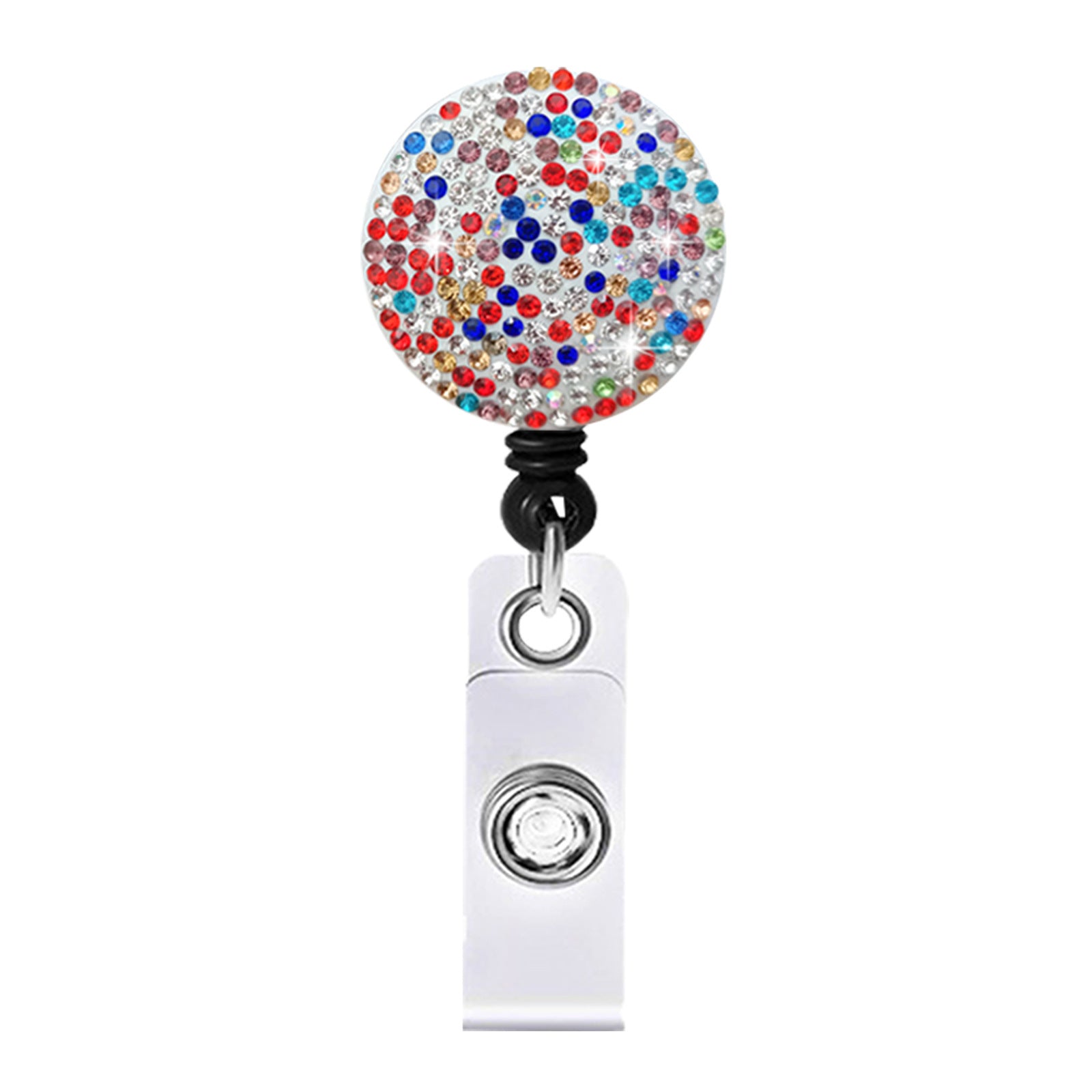 Wholesale Circular Colored Rhinestone Easy To Pull ABS Rotatable Telescopic Keychain